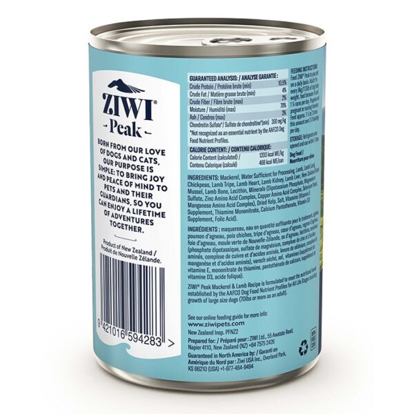 ZiwiPeak Mackerel & Lamb Adult Dog Can 390g x 12 - Image 3