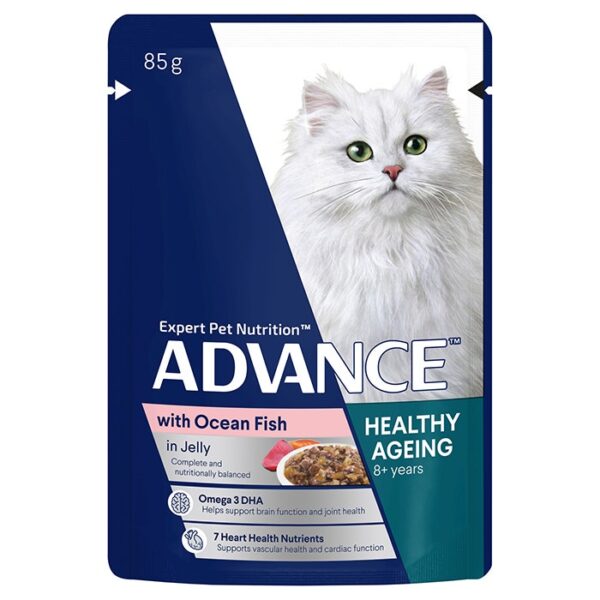 Adult Healthy Ageing Wet Cat Food with Ocean Fish in Jelly 12x85g Pouches - Image 3