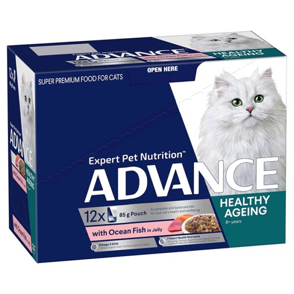 Adult Healthy Ageing Wet Cat Food with Ocean Fish in Jelly 12x85g Pouches - Image 2