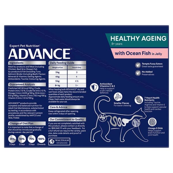 Adult Healthy Ageing Wet Cat Food with Ocean Fish in Jelly 12x85g Pouches - Image 9