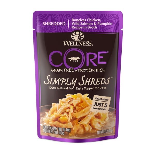 Simply Shreds Chicken Salmon & Pumpkin Dog Pouch 79g x12 - Image 2
