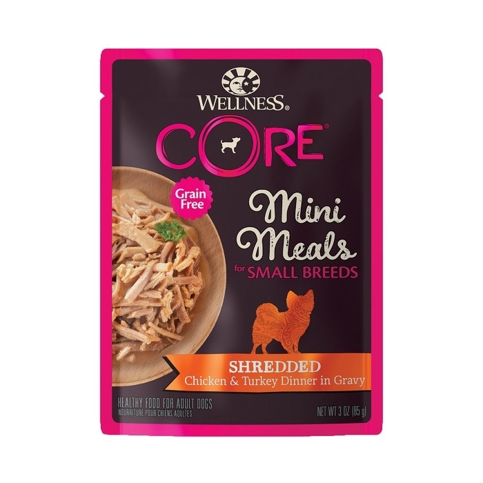 Mini Meals Shred Chk & Turkey Dog Pouch 85g x 12 - Image 2