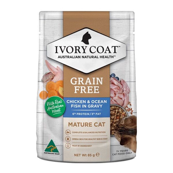 Grain Free Chicken Ocean Fish Light Mature Cat Pouch 85g x 12 - Image 6